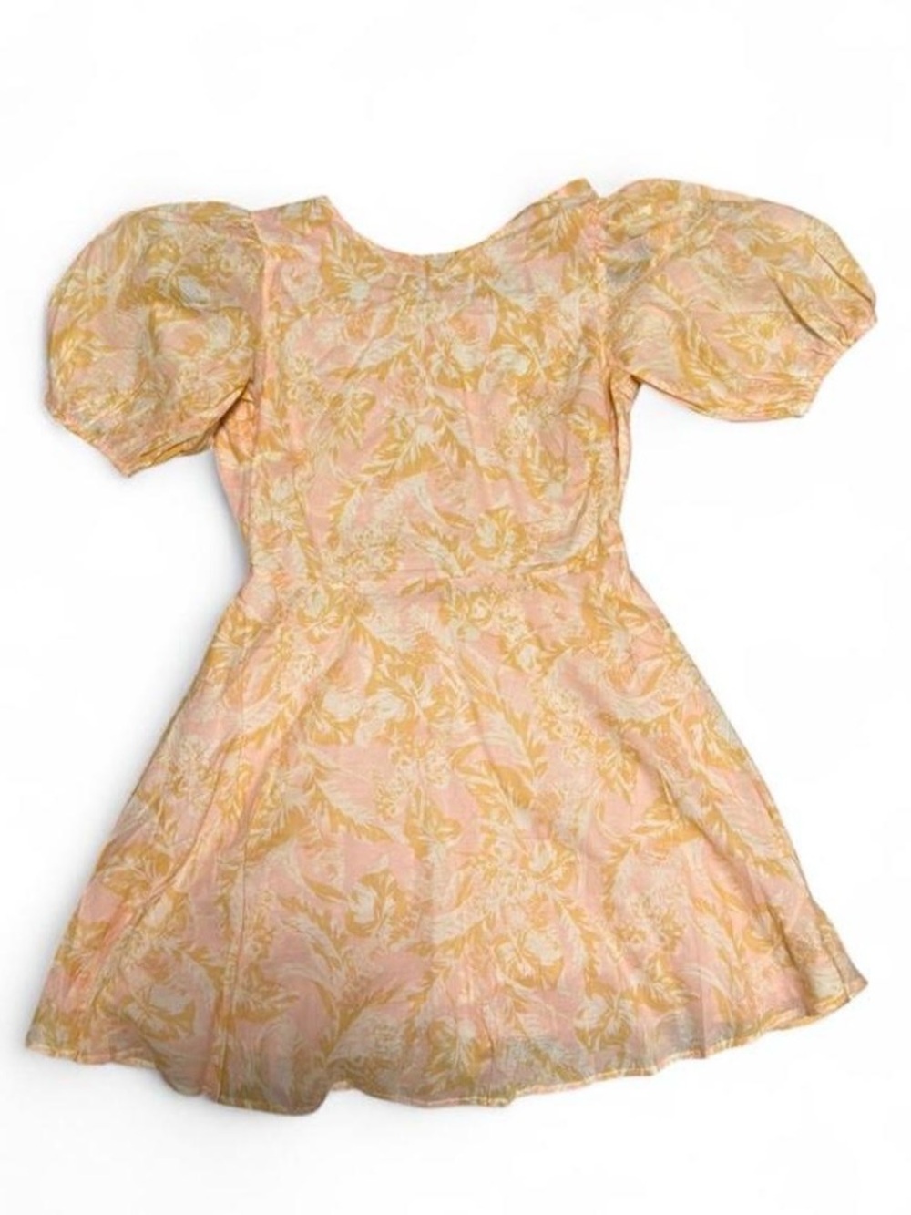 Women’s Pink & Yellow Floral Puff-Sleeve Dress